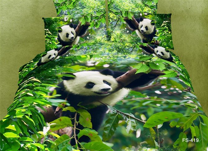 US Only 3D Panda Climbing Tree Printed 4-Piece Bedding Set/Duvet Cover Set Green