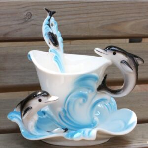 High Quality Enamel With Perfect Skyblue/Blue Dolphin Cup Setting In Hot Sell