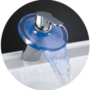 Single Handle LED Waterfall Temperature Control Three Color Changing Bathroom Sink Faucet with Hot and Cold Switch