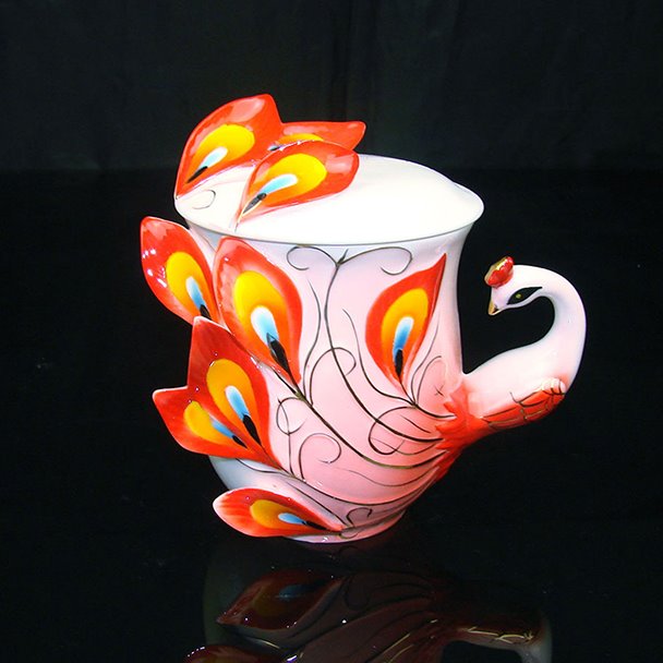 New Arrival Stylish Porcelain Enamel Peacock Cup with Lid - Image 2