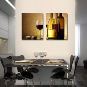 Elegant Red Wine and Wine Glass Print 2-piece Cross Film Wall Art Prints