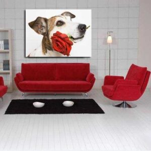New Arrival Lovely Dog Biting a Rose in the Mouth Print Cross Film Wall Art Prints