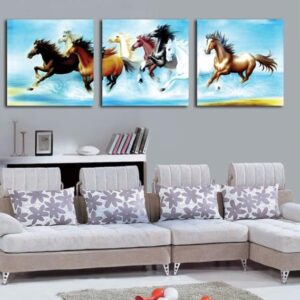 16¡Á16in¡Á3 Panels Rushing Horses Printed Hanging Canvas Waterproof and Eco-friendly Framed Prints