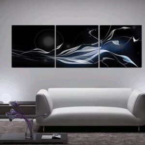 16¡Á16in¡Á3 Panels White Belts Hanging Canvas Waterproof and Eco-friendly Black Framed Prints