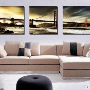 16¡Á16in¡Á3 Panels Golden Gate Bridge Hanging Canvas Waterproof and Eco-friendly Framed Prints