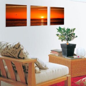 New Arrival Beautiful Sunset and Sea Scenery Print 3-piece Cross Film Wall Art Prints