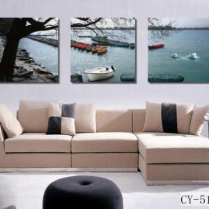 16¡Á16in¡Á3 Panels Boats in Lake Hanging Canvas Waterproof and Eco-friendly Framed Prints