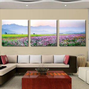 New Arrival Amazing Sea of Flowers Print 3-piece Cross Film Wall Art Prints