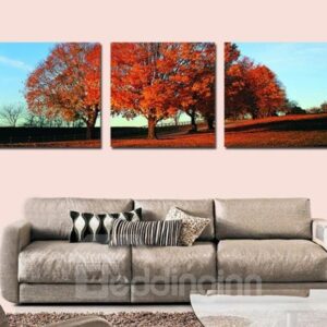 New Arrival Beautiful Red Trees Print 3-piece Cross Film Wall Art Prints