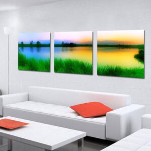 New Arrival Beautiful Colorful Lake Scenery Print 3-piece Cross Film Wall Art Prints