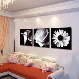 New Arrival Beautiful Grey Flowers Print 3-piece Cross Film Wall Art Prints