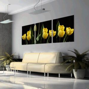New Arrival Beautiful Yellow Tulips Print 3-piece Cross Film Wall Art Prints