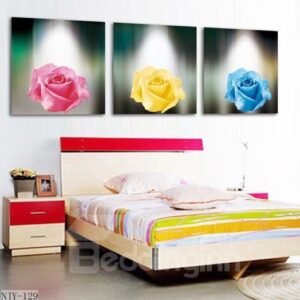 New Arrival Beautiful Colorful Roses Print 3-piece Cross Film Wall Art Prints