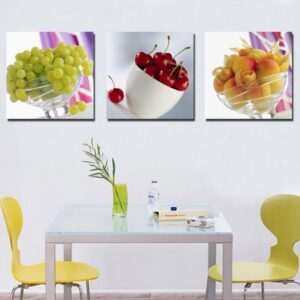 New Arrival Lovely Delicious Grapes and Cherries Print 3-piece Cross Film Wall Art Prints