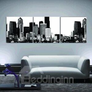 New Arrival Elegant Black and White Scenery of City Print 3-piece Cross Film Wall Art Prints