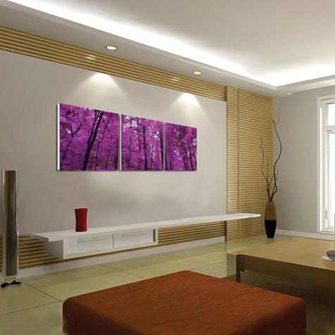 New Arrival Beautiful Purple Trees Print 3-piece Cross Film Wall Art Prints