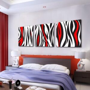 Modern Black and Red Irregular Lines Print 3-piece Cross Film Wall Art Prints