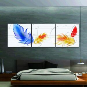 New Arrival Beautiful Colorful Feathers Print 3-piece Cross Film Wall Art Prints