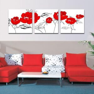 New Arrival Lovely Red Flowers Print 3-piece Cross Film Wall Art Prints