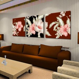 Luxurious Pink and Beige Lily Flowers Print 3-piece Cross Large Canvas Prints