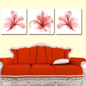 New Arrival Beautiful Pink Flowers Print 3-piece Cross Film Wall Art Prints
