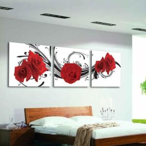 16¡Á16in¡Á3 Panels Red Roses Hanging Canvas Waterproof and Eco-friendly Framed Prints
