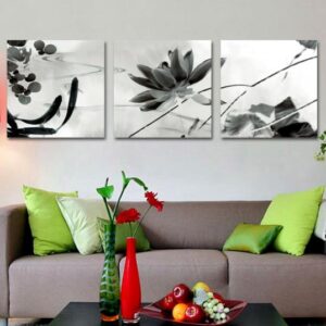 New Arrival Elegant Lotus and Goldfish Print 3-piece Cross Film Wall Art Prints