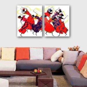 16¡Á24in¡Á2 Panels Dancers in Red Hanging Canvas Waterproof and Eco-friendly Framed Prints