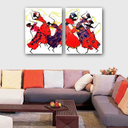 16¡Á24in¡Á2 Panels Dancers in Red Hanging Canvas Waterproof and Eco-friendly Framed Prints