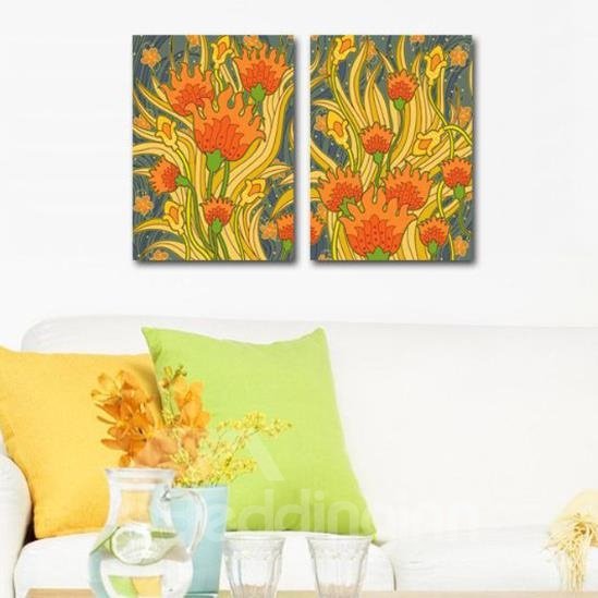 New Arrival Beautiful Orange Flowers Painting Print 2-piece Cross Film Wall Art Prints