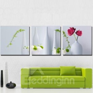 New Arrival Lovely Flowers in White Vase Print 3-piece Cross Film Wall Art Prints