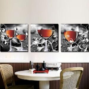New Arrival Lovely Wine in Glass Print 3-piece Cross Film Wall Art Prints