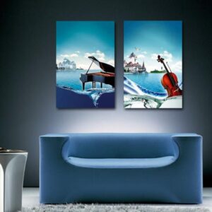 New Arrival Beautiful Piano and Violin Print 2-piece Cross Film Wall Art Prints