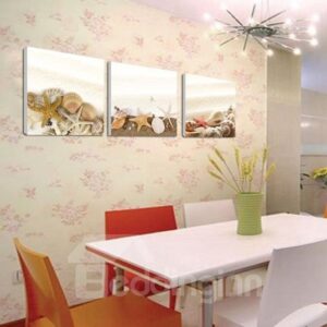 New Arrival Lovely Starfish and Shells on the Beach Print 3-piece Cross Film Wall Art Prints