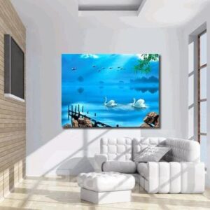 16¡Á24in Swans in Blue Lake Hanging Canvas Waterproof and Eco-friendly Framed Prints