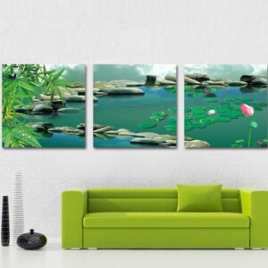 New Arrival Beautiful Lotus and Cobblestones Print 3-piece Cross Film Wall Art Prints