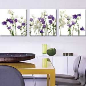 New Arrival Lovely Purple and White Flowers Print 3-piece Cross Film Wall Art Prints