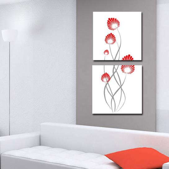 New Arrival Modern Stick Figure of Flower Print 2-piece Cross Film Wall Art Prints