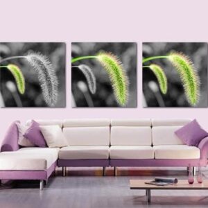 New Arrival Beautiful Green and Grey Dog's Tail Grass Print 3-piece Cross Film Wall Art Prints