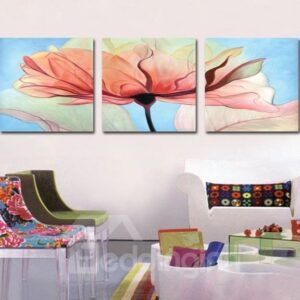 New Arrival Pretty Pink Flower Painting Print 3-piece Cross Film Wall Art Prints