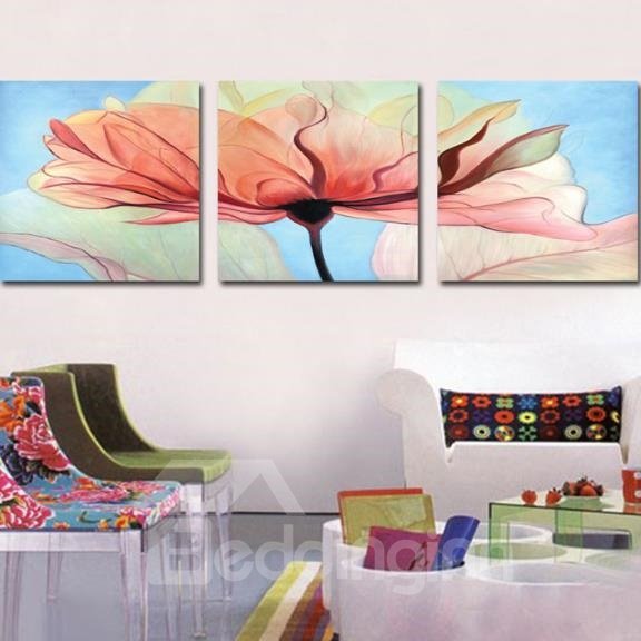 New Arrival Pretty Pink Flower Painting Print 3-piece Cross Film Wall Art Prints