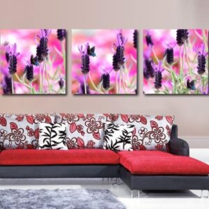 New Arrival Beautiful Dark Purple Lavenders Print 3-piece Cross Film Wall Art Prints