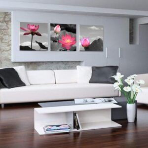 New Arrival Beautiful Pink Lotus Flowers Print 3-piece Cross Film Wall Art Prints