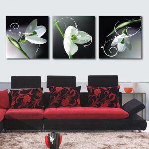 Elegant White Flowers and Green Leaves Print 3-piece Cross Film Wall Art Prints