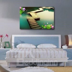 New Arrival Beautiful Lotus Leaves and Bridge Print Cross Film Wall Art Prints