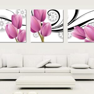 Pink Elegant Tulip Pattern Cross Film None Framed Wall Art Prints