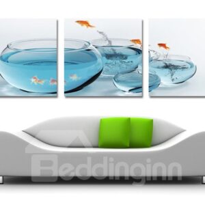 Creative Goldfish Jumping Over The Aquarium Film Wall Art Prints