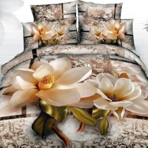 3D Magnolia with Jacobean Printed 4-Piece Bedding Sets/Duvet Covers Microfiber