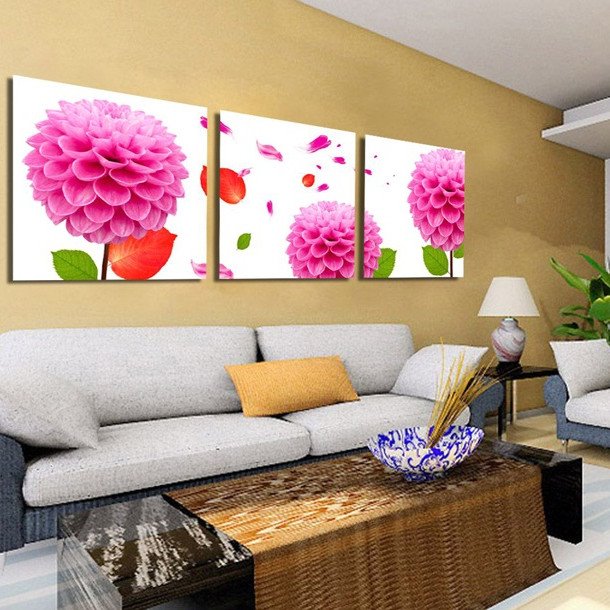 Pink Flowers 3-Piece Canvas Framed Wall Prints - Image 7