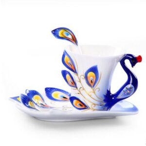 Elegant Peacock Porcelain Enamel Coffee Cup Sets